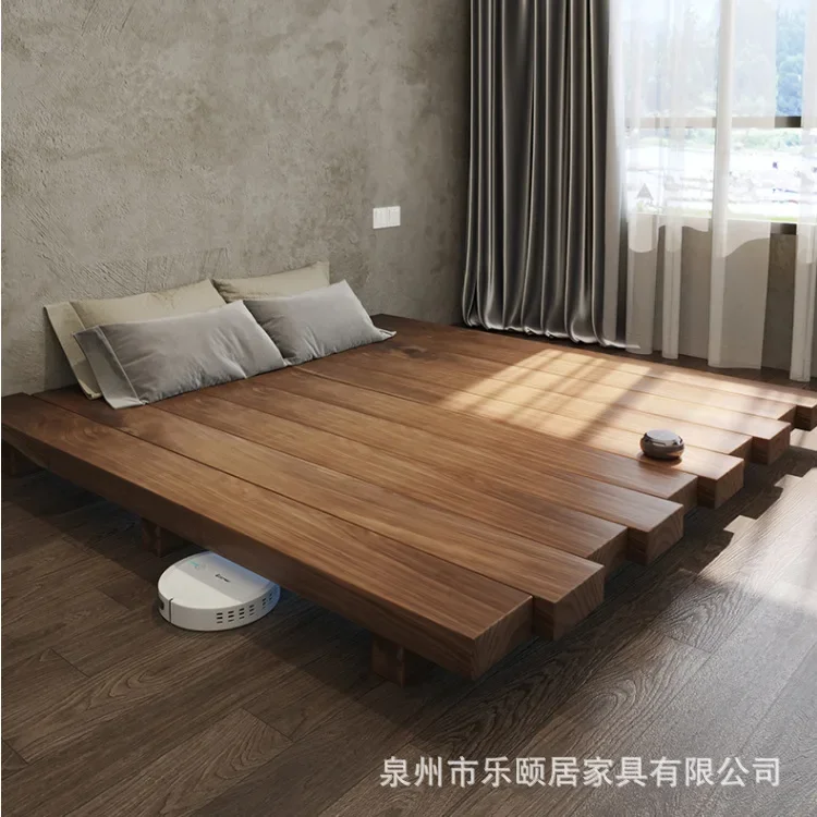 Japanese-style solid wood tatami bed B&B hotel platform bed living room, master bedroom spliced bed slat, thickened floor-to-cei