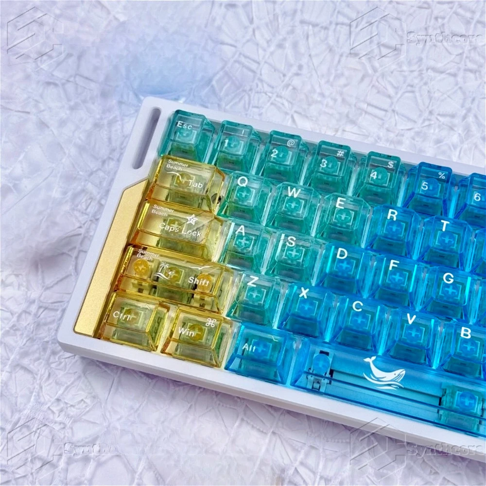 

GEFENSI Azure Coast 130-клавишный ПК Cherry Keycap Индивидуальный полупрозрачный колпачок, совместимый с механической клавиатурой MX