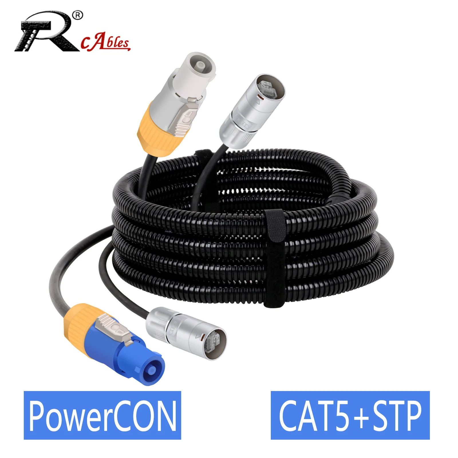 

1PC CAT5E STP EtherCON Cable+Power Cable, 3 Pole PowerCON Plug+RJ45 EtherCON Connector Cable with Corrugated Pipe For Stage