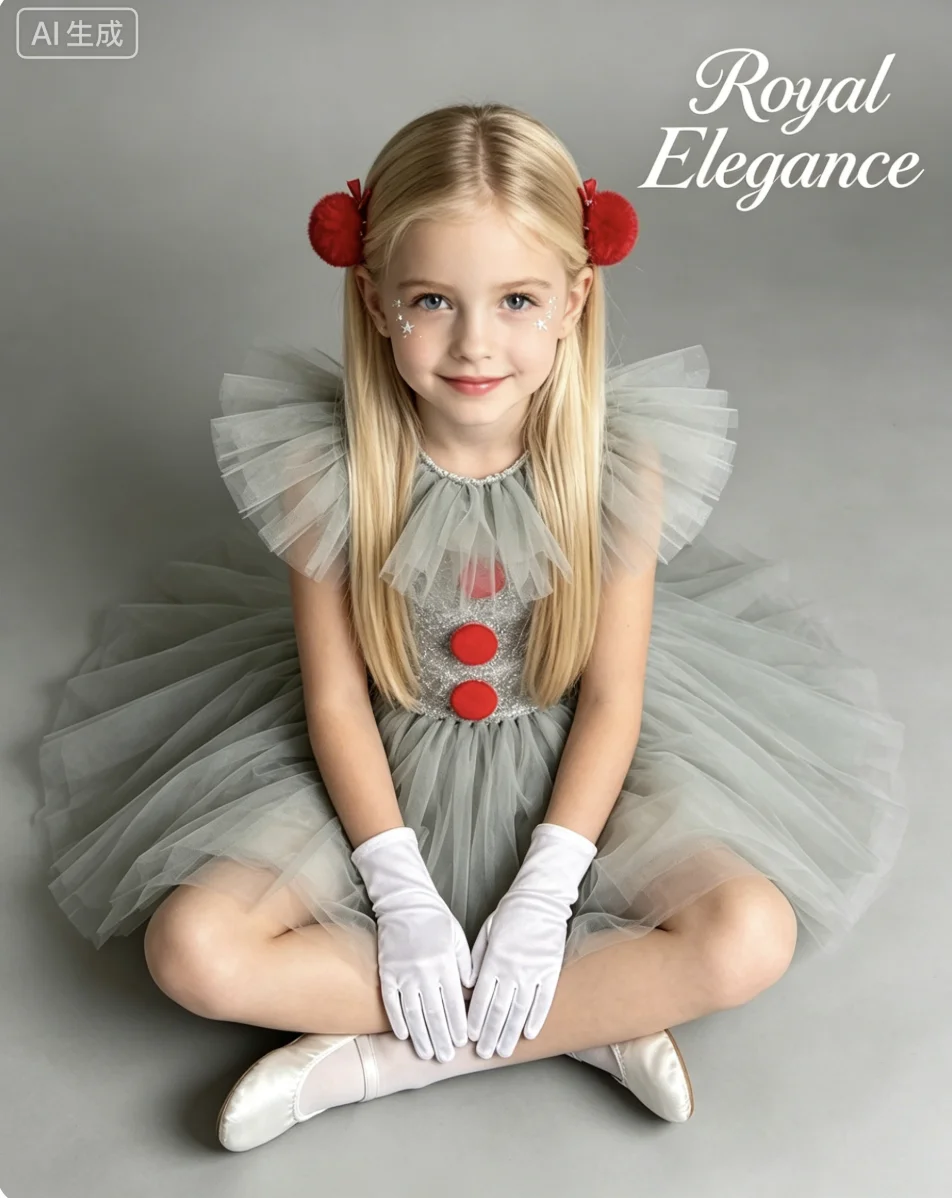 Kids Clown Themed Tutu Dress Mesh Outfit Birthday Halloween Carnival Party Costume Circus Stage Wear Hot Sale Flowy Fancy Dress