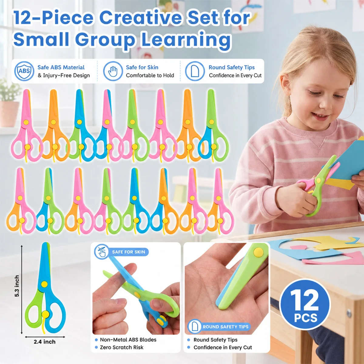 Kids Training Scissors 2-12Pcs Auto Spring Self-Opening ABS Plastic Safety Craft Scissor Toddler Preschool Home Classroom Supply