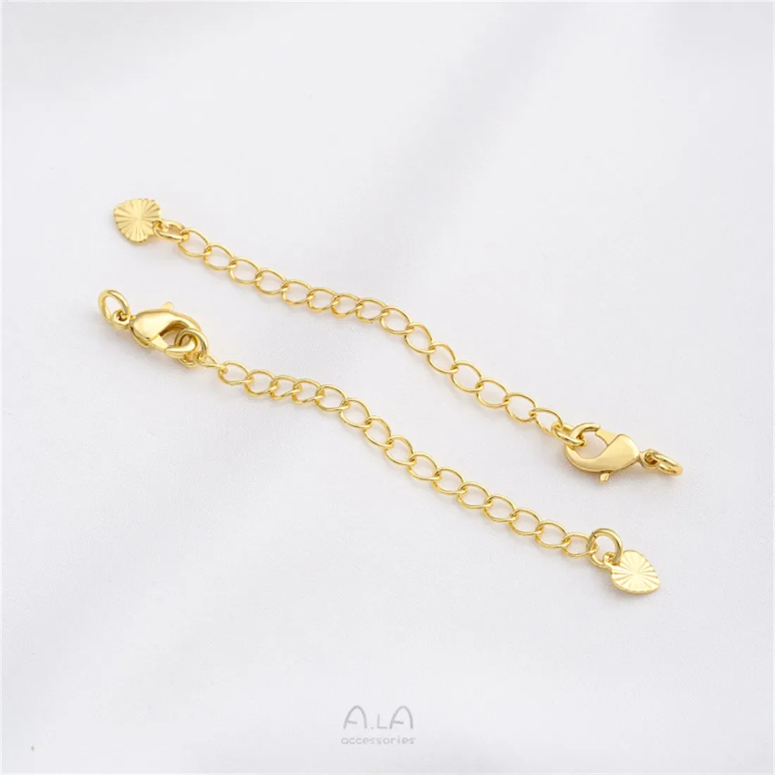 18K Genuine Gold Peach Heart Love Flower Bud Water Drop Tail Chain DIY Bracelet Necklace Extension Chain Accessory B788