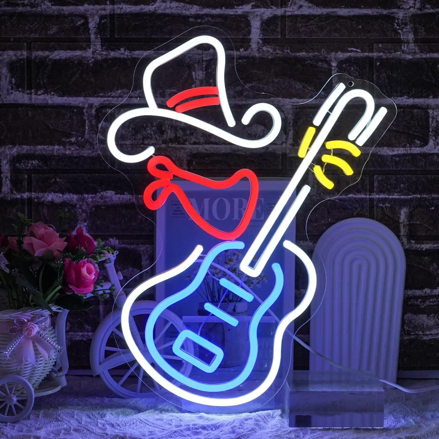 

Cowboy Hat Neon Sign for Wall Decor Guitar Music Neon Light Beer Bar Sign for Wall Art LED Neon for Home Bar Pub Shop Party Bar