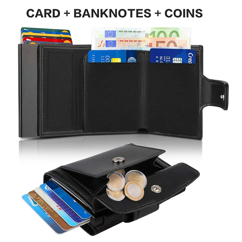 Rfid Microfiber Leather Men Wallets Fashion Credit Card Holder Trifold Wallet Money Bags Smart Slim Thin Pocket Wallet Black