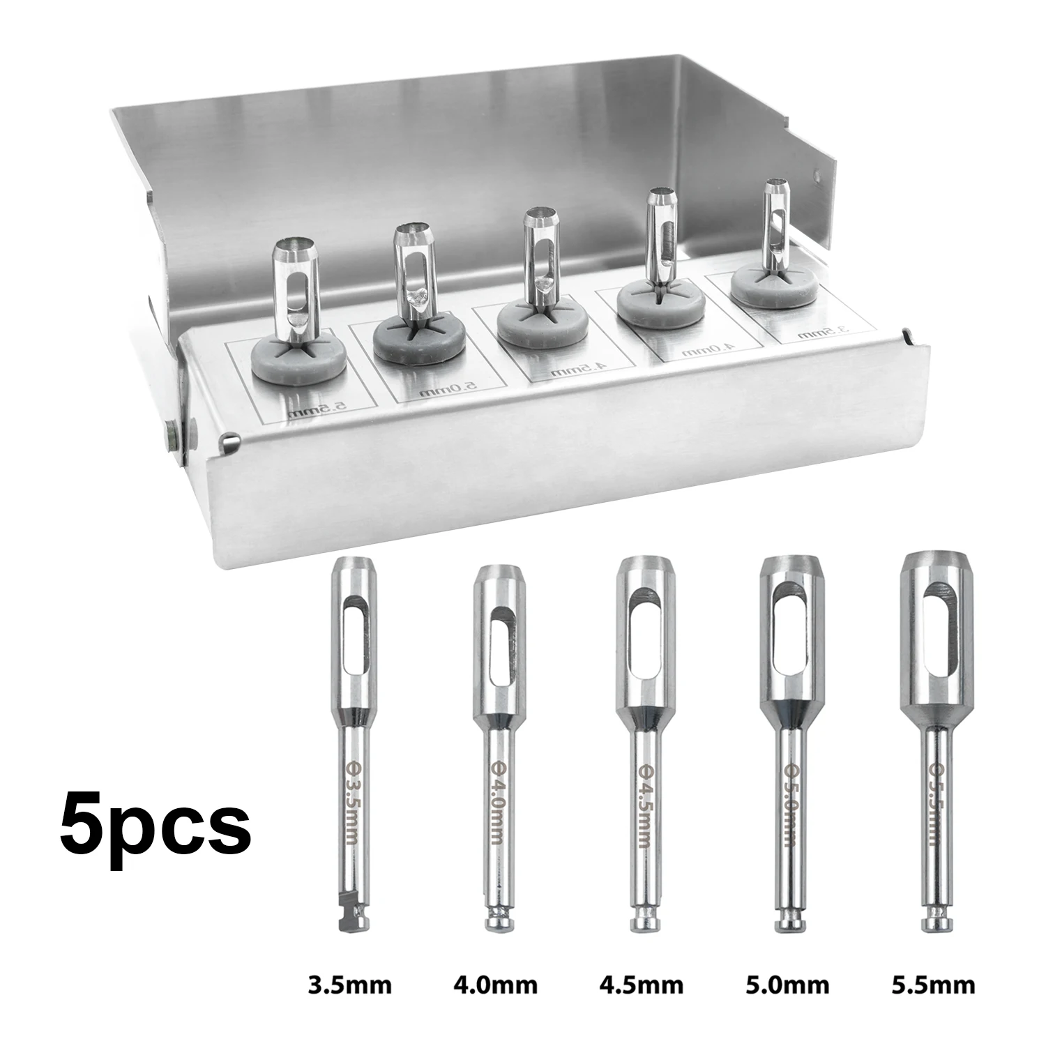 5PCS/SET Dental Tissue Drilling Kit Implant Trephine Bur Drill Stainless Steel Implant Tool Suitable for Low Speed Machines