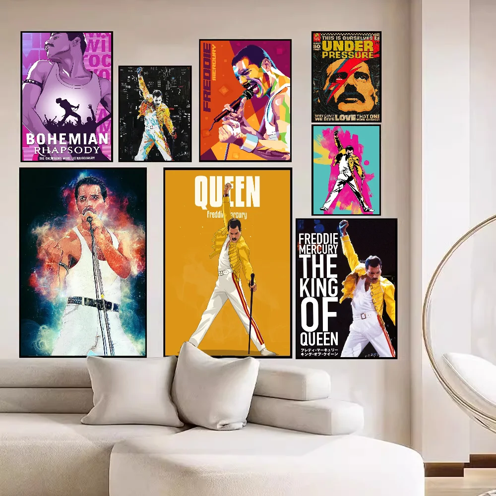 

Freddie Mercury Self-adhesive Art Poster Retro Kraft Paper Sticker DIY Room Bar Cafe Stickers Wall Painting