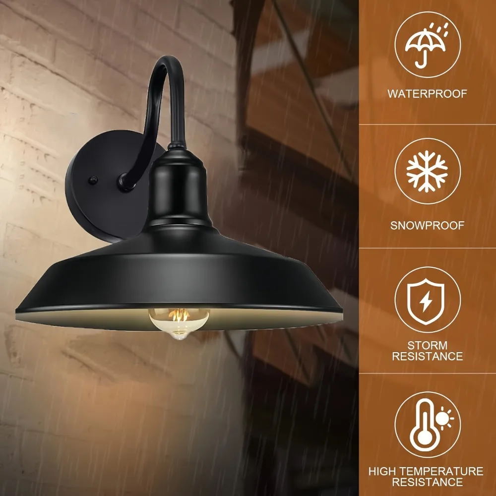 1pc-Outdoor Gooseneck Barn Lamp Retro Industrial Black Wall Lamp Suitable For Porch Entrance Passage Garage Wall Mounted Lamp