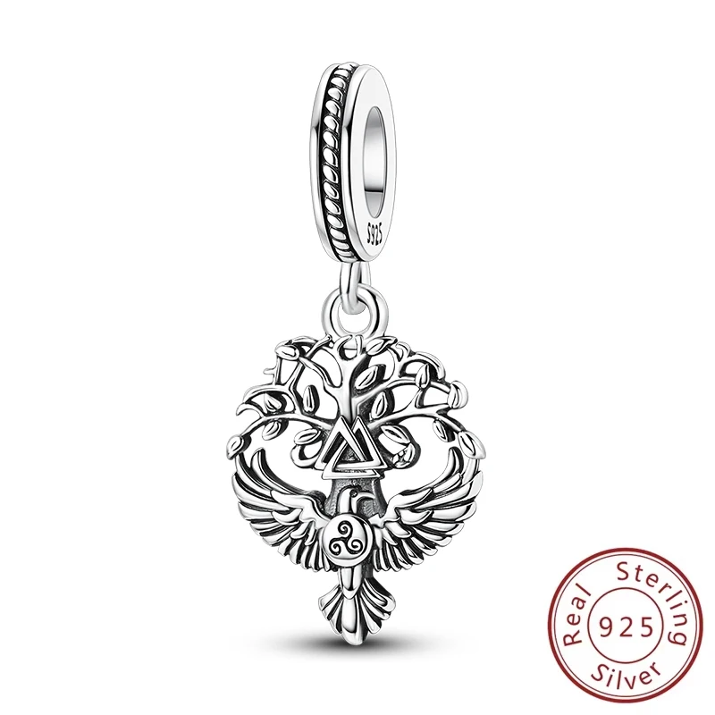 New 925 Sterling Silver Mysterious Crow Divine Bird Tree of Life Charms Beads Fit Original Bracelet Necklace DIY Jewelry Gift