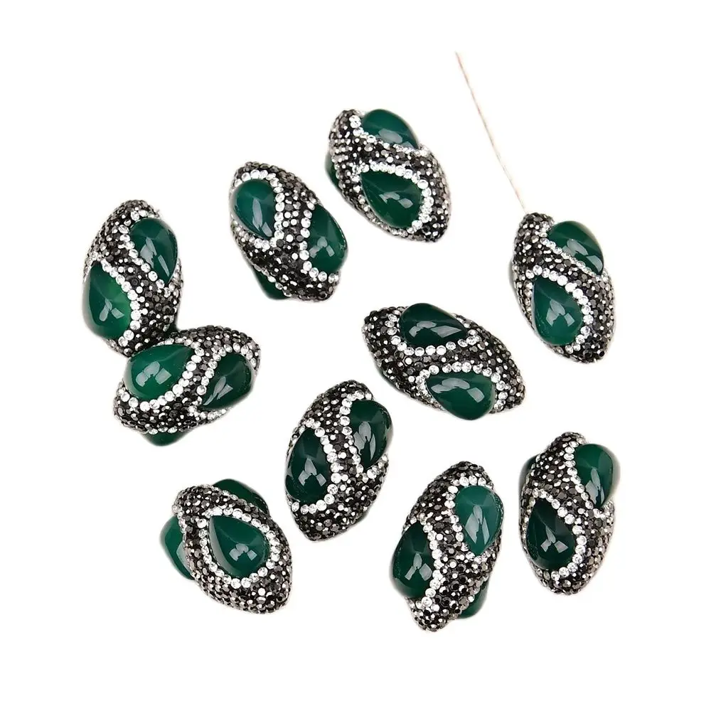 Imagem -06 - Apdgg-contas de Pedra Natural Ágata Verde Cristal Strass Oval 20x30 mm Jóias Fazendo Acessórios Faça Você Mesmo Diy 10 Pcs