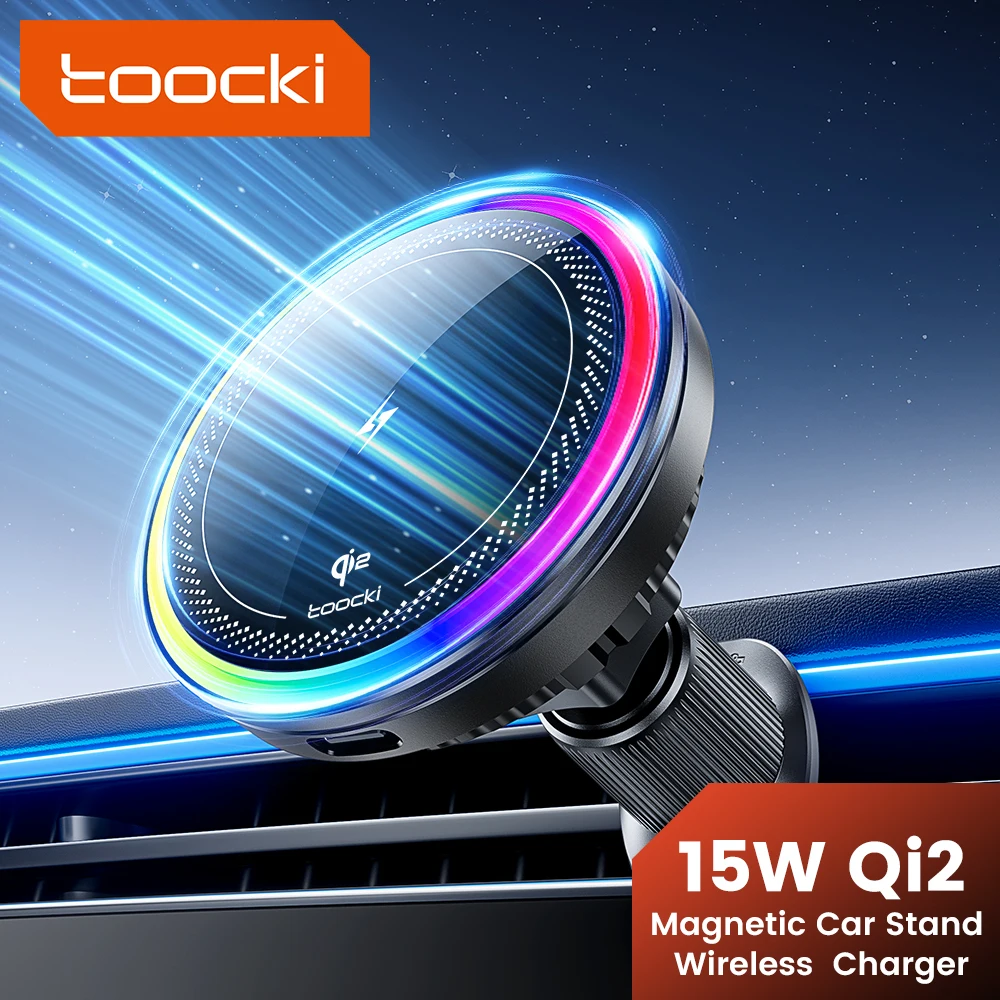 Toocki Qi2 Magnetic Car Phone Holder Air Vent Stand 15W Fast Charging LED Wireless Charger For iPhone 14 15 16 Pro Max Charging