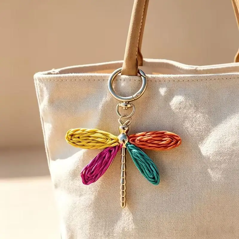 Böhmischer gewebter Libellen-Schlüsselanhänger, handgefertigter künstlerischer Anhänger, süßer Taschenanhänger für Mädchen, Reiseaccessoire, Geschenk – Detail 3