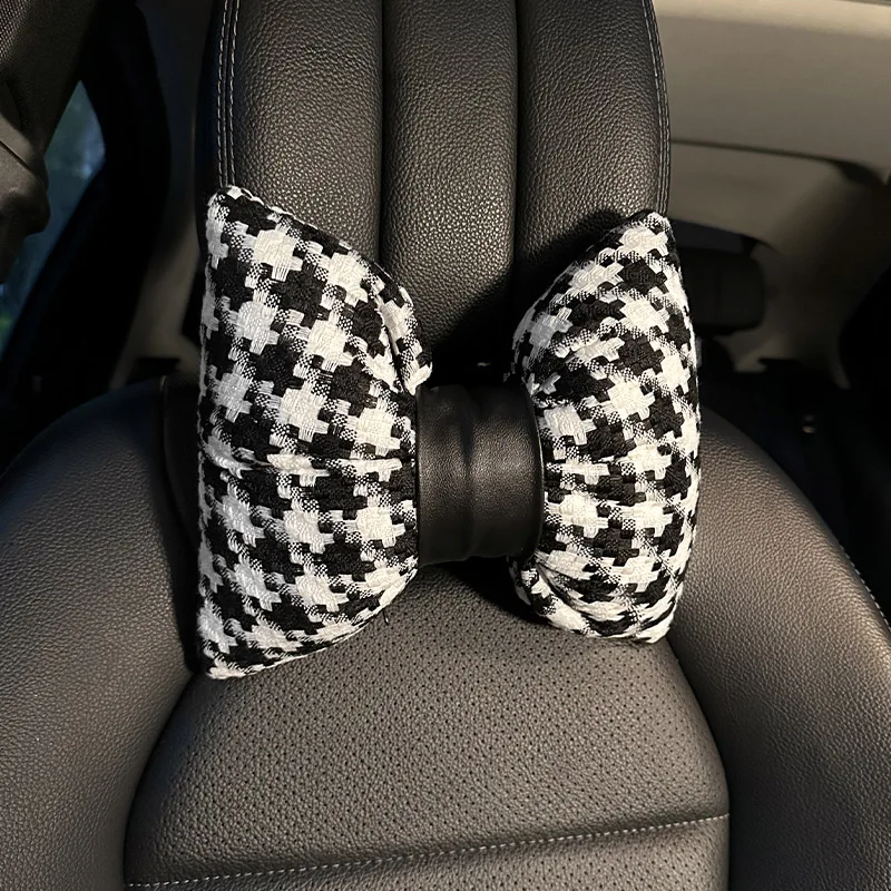 New Creative Fashion Bowknot Lattice Bicolor Jacquard Comfortable Soft Car Waist Neck Pillow Car Interior Oranments