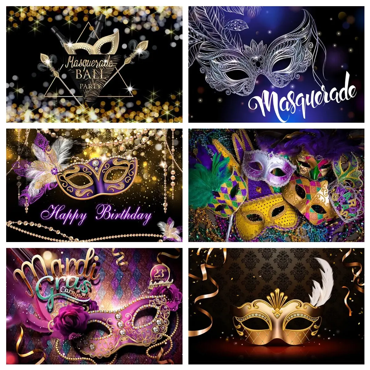 

Carnival Masquerade Photography Background Purple and Gold Mask Adult Birthday Theme Party Dancing Dress-up Festival Backdrop