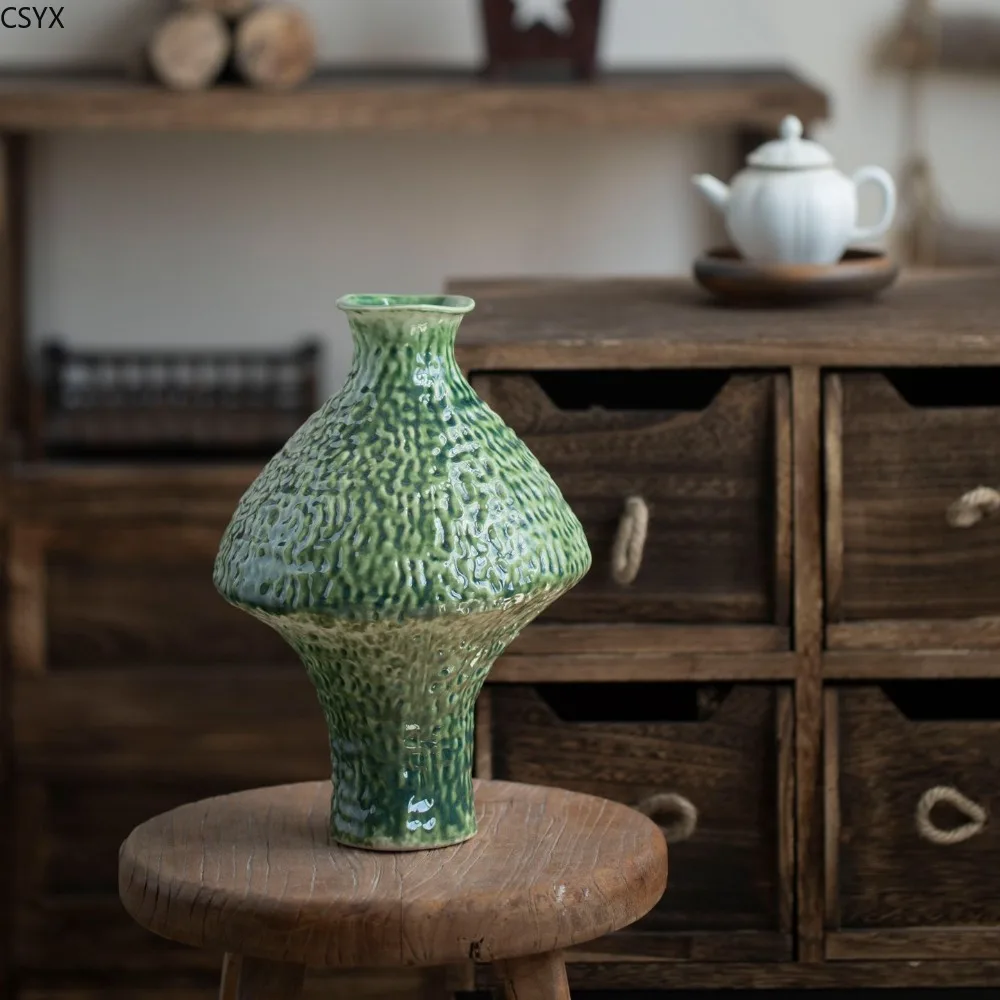 Jingdezhen New Chinese Ceramic Vase Retro Nostalgic Coarse Pottery Flower Ware Home Living Room Decoration Ornament  Blumen Vase