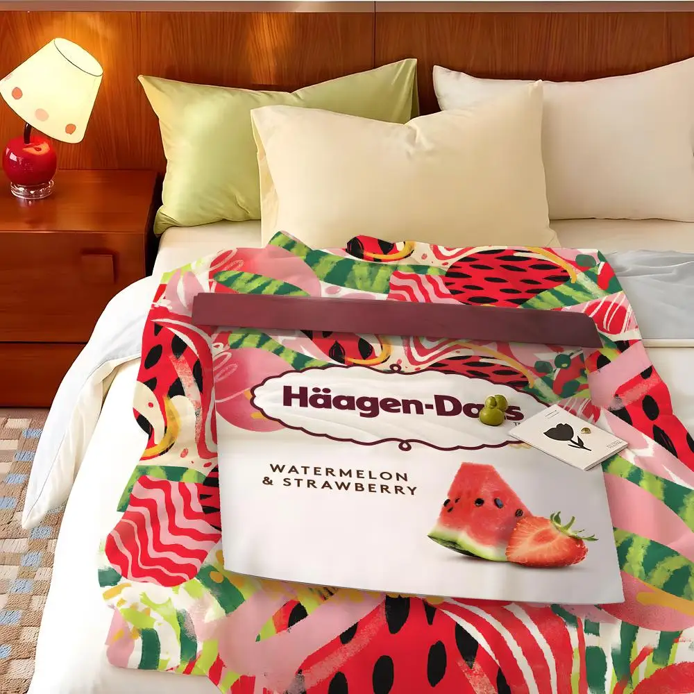 Food H-Haagen D-Dazs I-Ice C-Cream Throw Flannel Throw Blanket, Lightweight Cozy, Durable Washable cute Cool