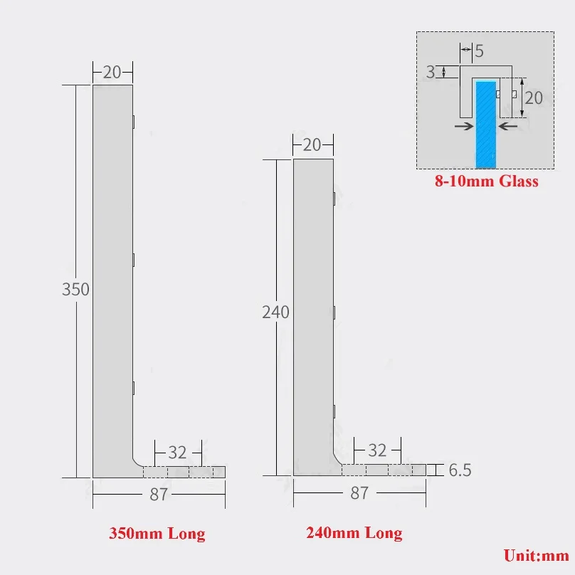 1Piece Cast SUS304  Wall Mount L Glass Fixing Bracket Swaying Prevention For Shower Enclosure Cubicle Gold Grey Black Mirror