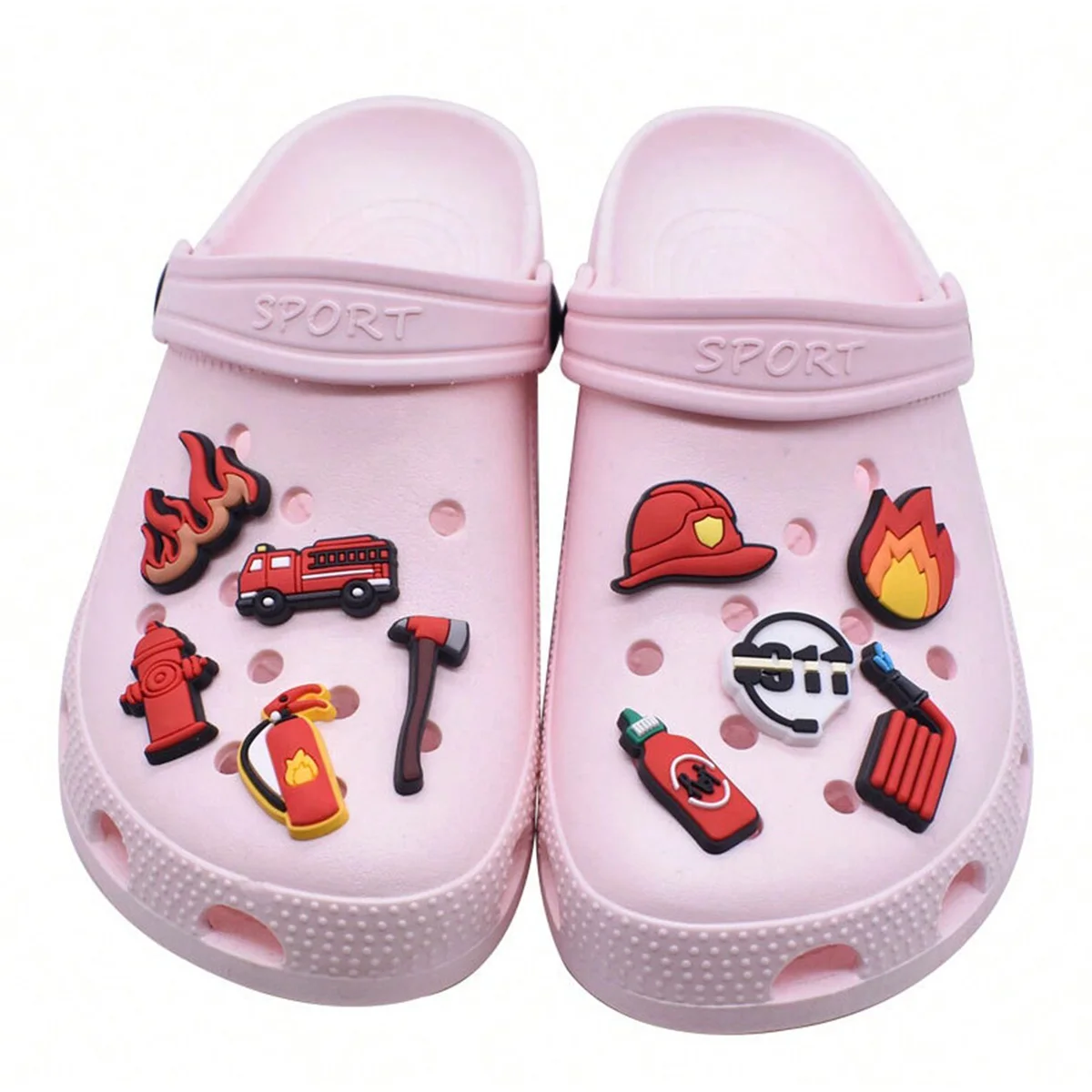 12PCS Cute Cr oc Shoe Charms with a Firemen/Firefighting team Theme - Perfect Shoes Akcesoria i dekoracje do chodaków buty