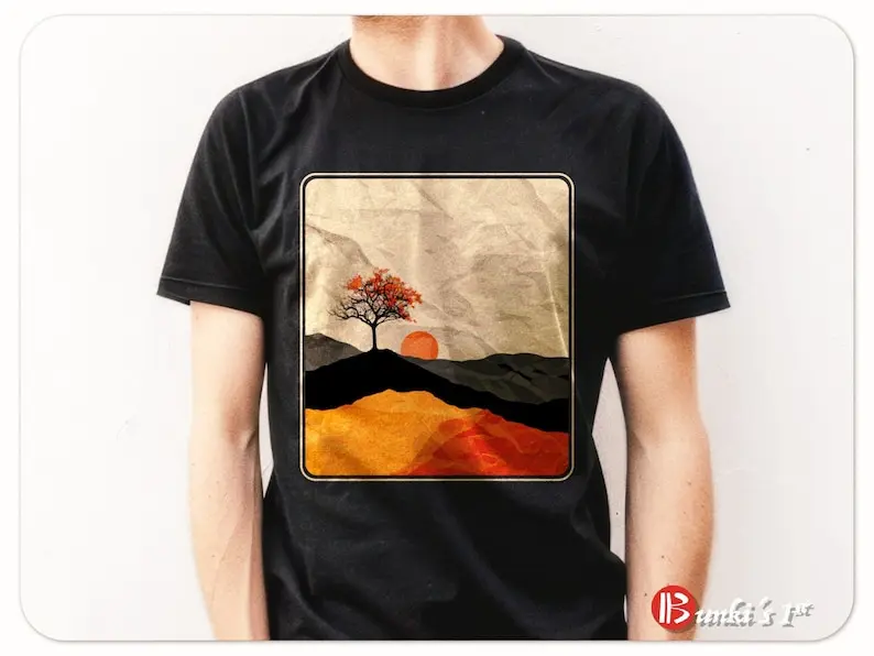 

Tree Art Tree and Fields T Natur Lover Gift Country Landscape Men Women Kids Unisex Heavyweight Tshirt