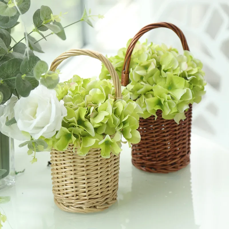 Mini wickerwork floral basket rattan bag straw handbag picking basket holiday beach bag gift basket