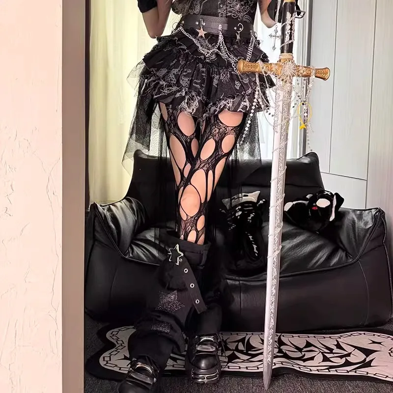 Y2K Spicy Girl Personality Ripped Silk stockings Subculture Women's Gothic Lolita Fishnet Retro Sexy Tights 1/3 pcs