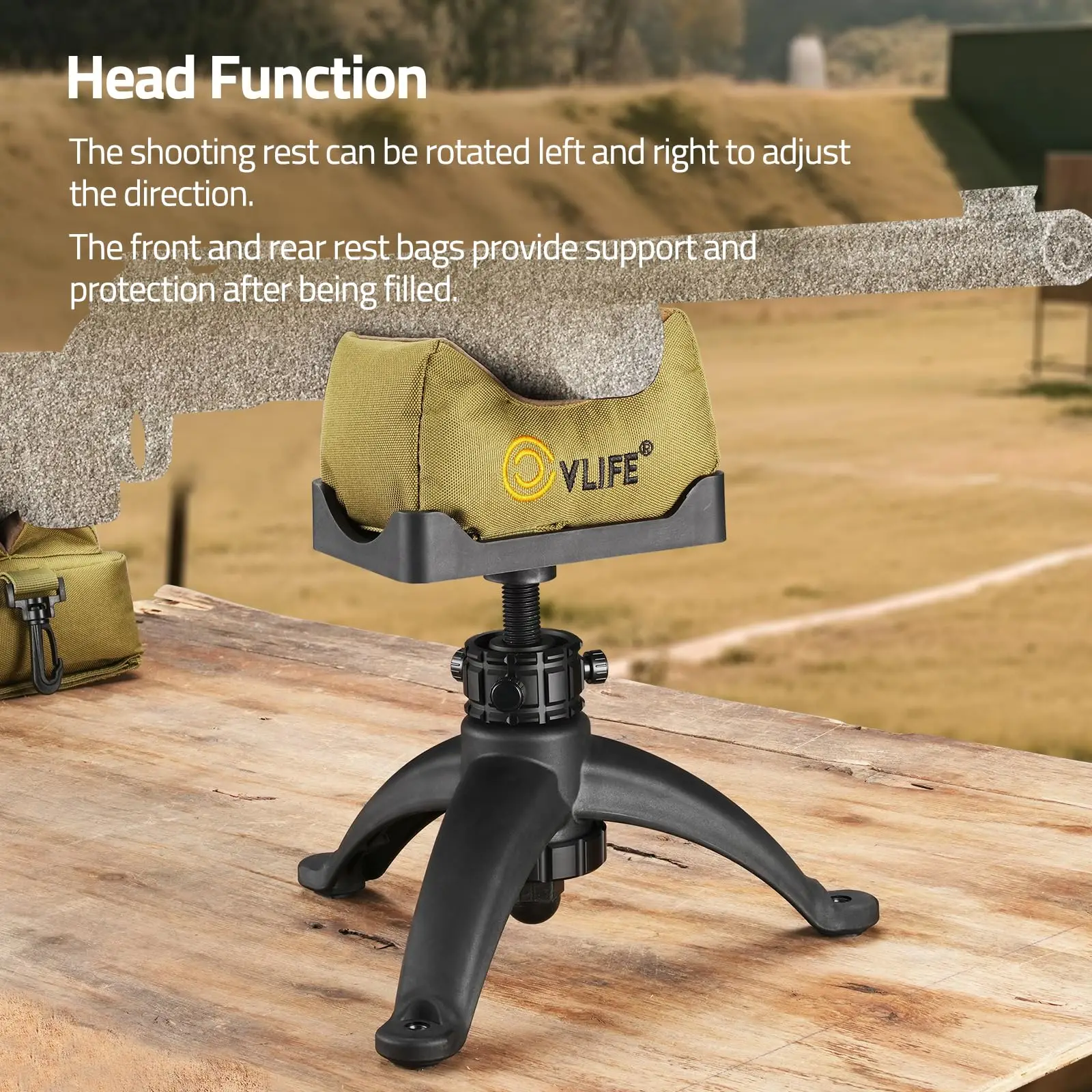 

7-11 Inches Shooting Rest Shooting Tripod With Front and Rear Rest Bag For Outdoor Hunting And Shooting