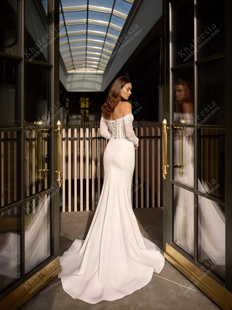 Klassische Brautkleider, Satin-Brautkleider, Spitzenapplikationen, schulterfrei, Roben, Schatz, Vintage, Vestidos de Novia, individuell gestaltet