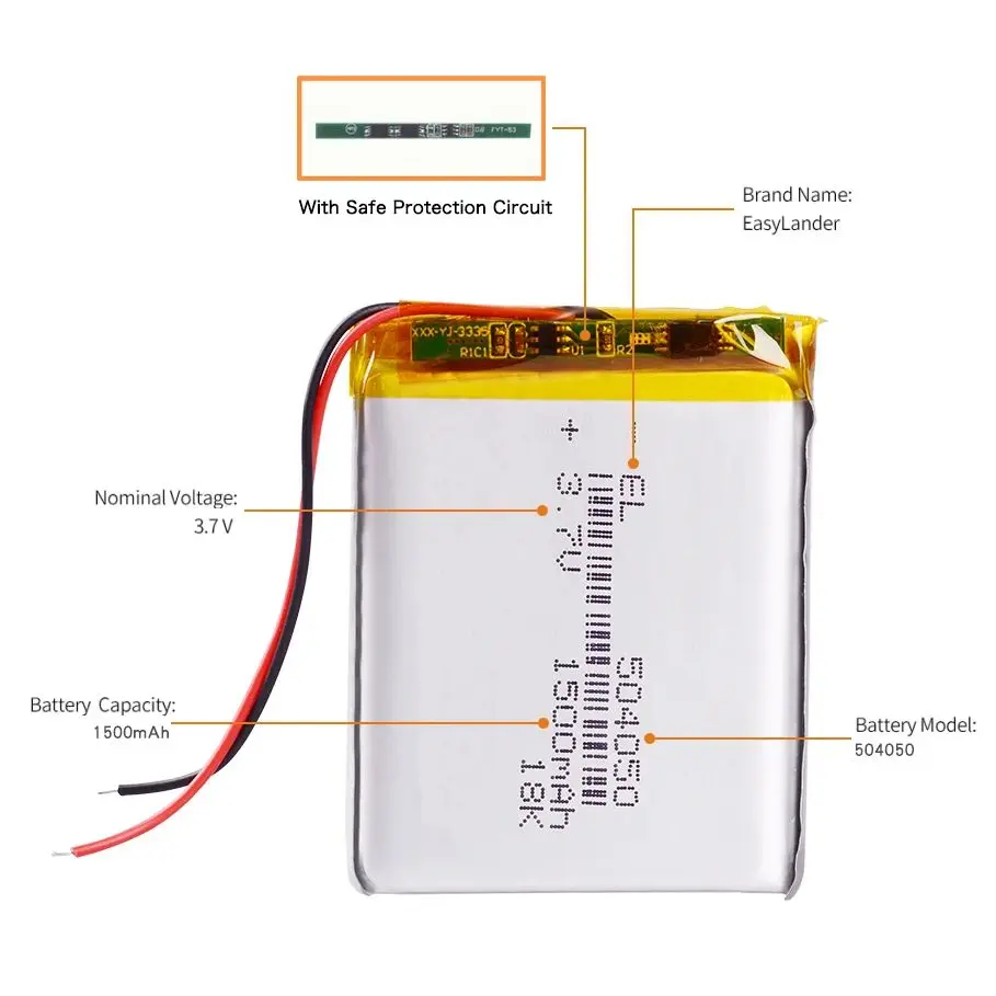 Silicone Wires 3.7V 1500mAh 504050 Rechargeable Lithium Li-ion Polymer Battery replacement navigator Batteries 484251 504252