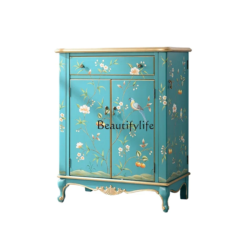 

ls 42Painted shoe cabinet foyer cabinet, American antique entrance cabinet hand-painted retro