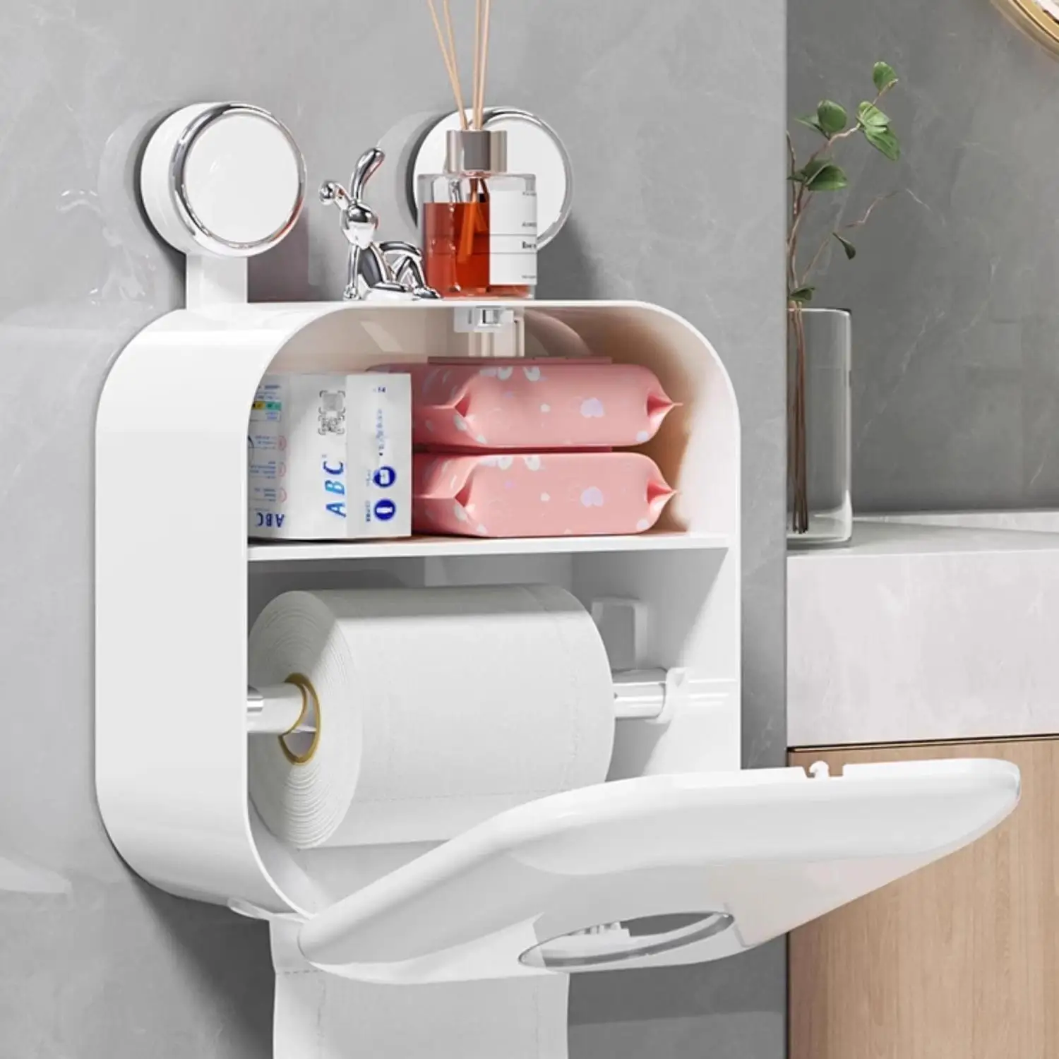 Toilet Paper Holder Tissue Box Towel Dispenser Roll Rack Bathroom Mount Facial Napkin Sanitary Pad Suction Cup Wall Mounted