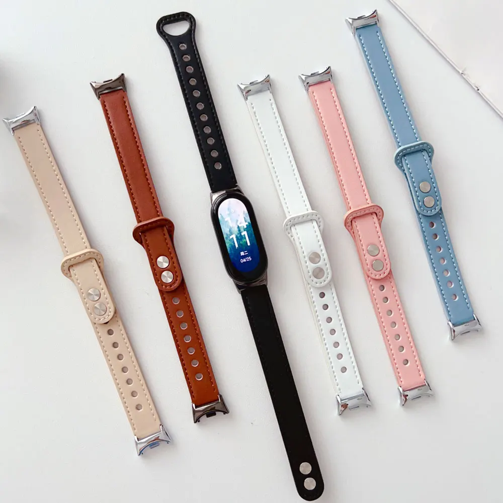 Dla Mi Band 8 skórzany pasek dla Xiaomi Mi Band8 bransoletka opaska na nadgarstek dla Xiaomi Mi Band 8 inteligentne akcesoria bransoletka pasek
