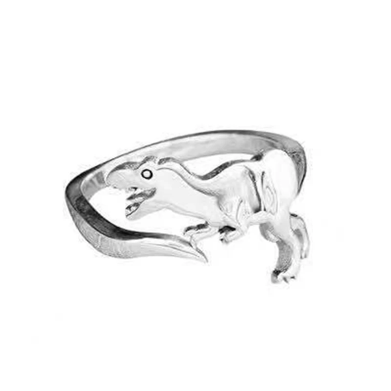 Bagues de dinosaure couleur argent, anneaux réglables d\'ouverture, meilleur cadeau d\'amour, anneau en forme d\'animal pour femmes et hommes, Style