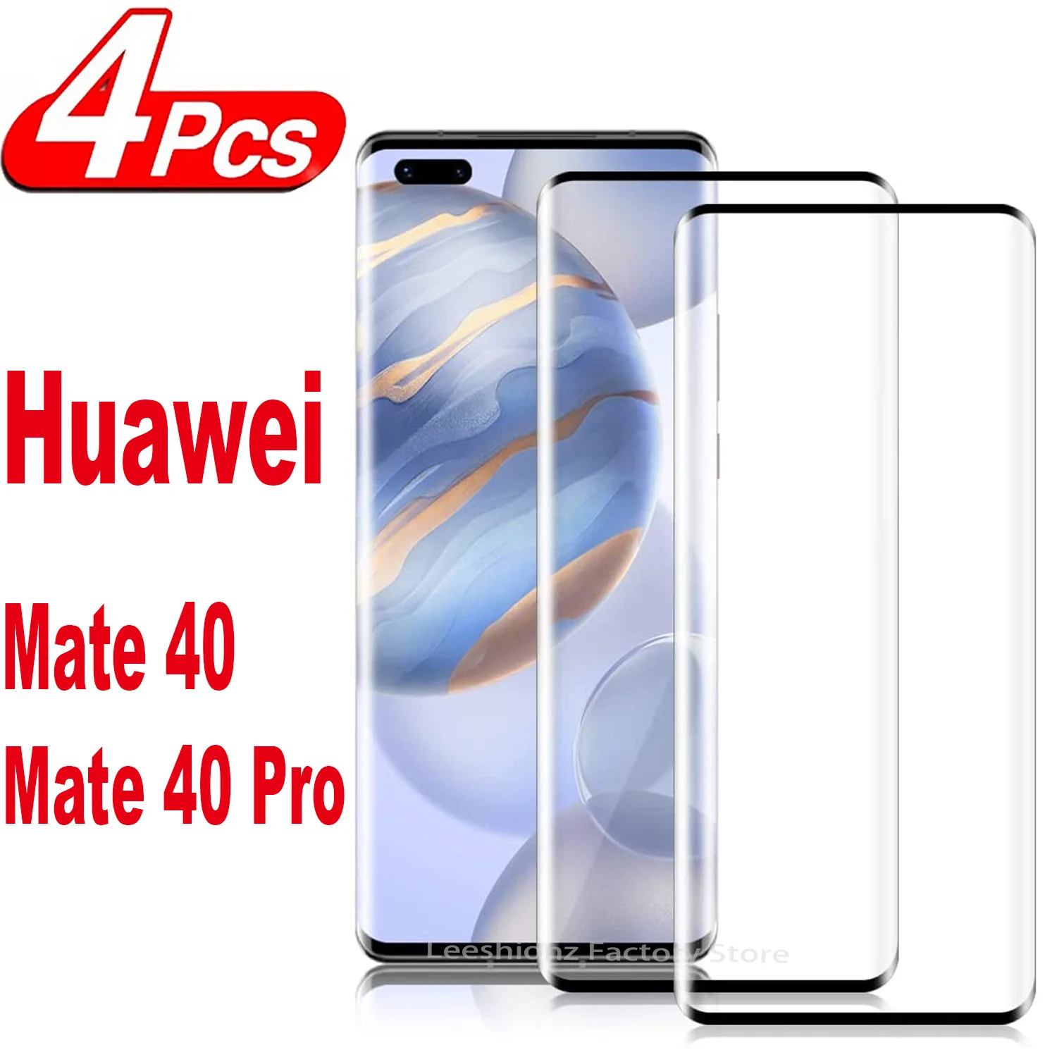 

9H Curved Four Sides Glue Tempered Glass Film For Huawei Mate 40 Pro 2/4Pcs HD Screen Protector Glass