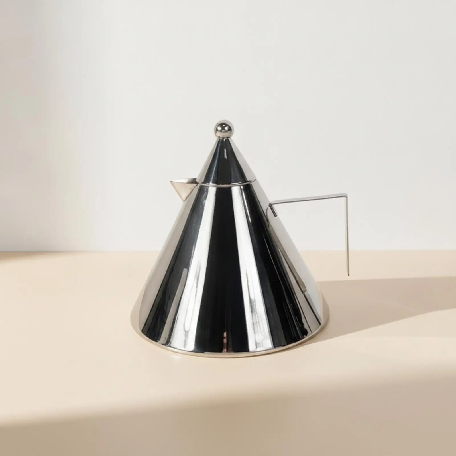 Modern Luxury Kettle Ornament Stainless Steel Teapot Figurine with Ball Finial Lid for Display Cabinet and Cafe Shelf Decor