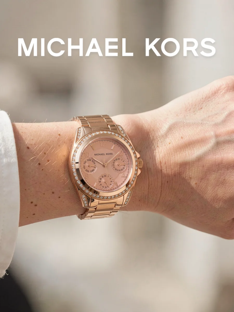 Women's Watch Rose‑gold Stainless Steel Bracelet Multi‑function Dial Pave Crystal‑encrusted Bezel Accessory for Business Casual
