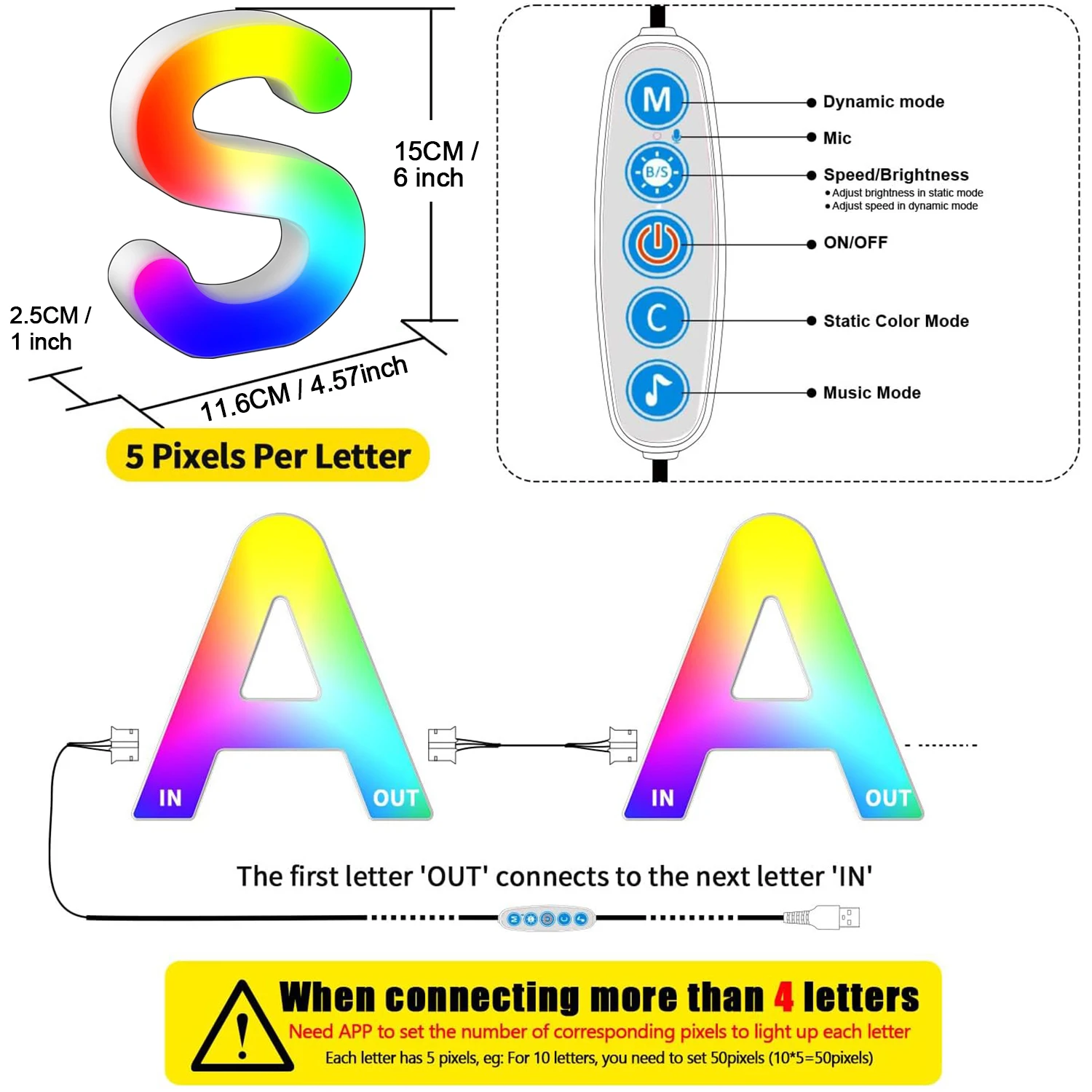 MeRGBW App Splicing Luz LED Colorido, Luminária de Parede, Quarto Night Light, Apliques Corredor, Presente, Letra S