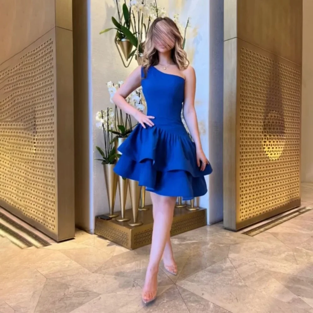 Maßgeschneidertes One-Shoulder-Abendkleid, wunderschöne kurze Ballkleider, gerüscht, für formelle Anlässe, sexy Rüschen, Partykleid, Robe Soiree