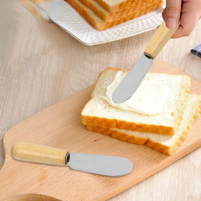 5Pcs Mini Sandwich Spreader with Wooden Handle Butter Cheese Slicer Knife Stainless Steel Spatula Kitchen Tool