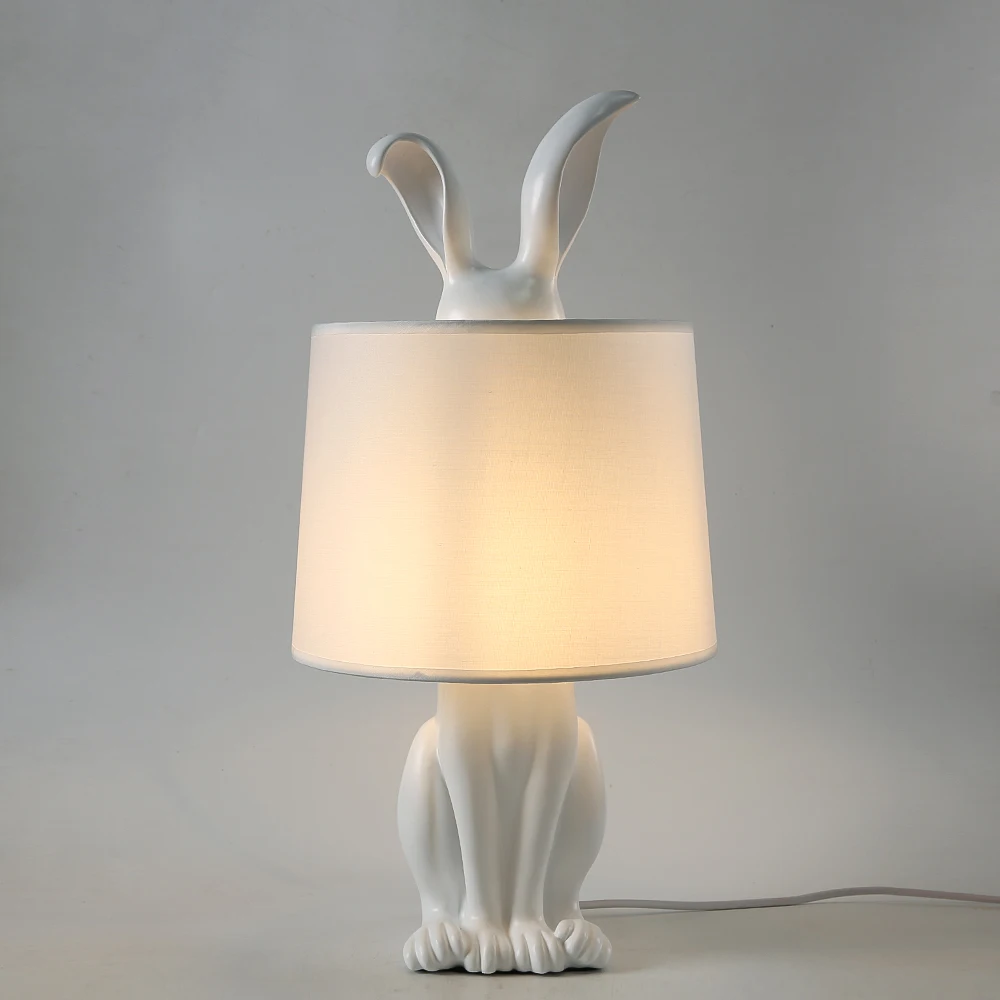 Retro Resin Table Lamp Gold Silver Masked rabbit Lamp For Bedroom E27 Cute Bedside LampHome Kids Room fabric Night Light Decor