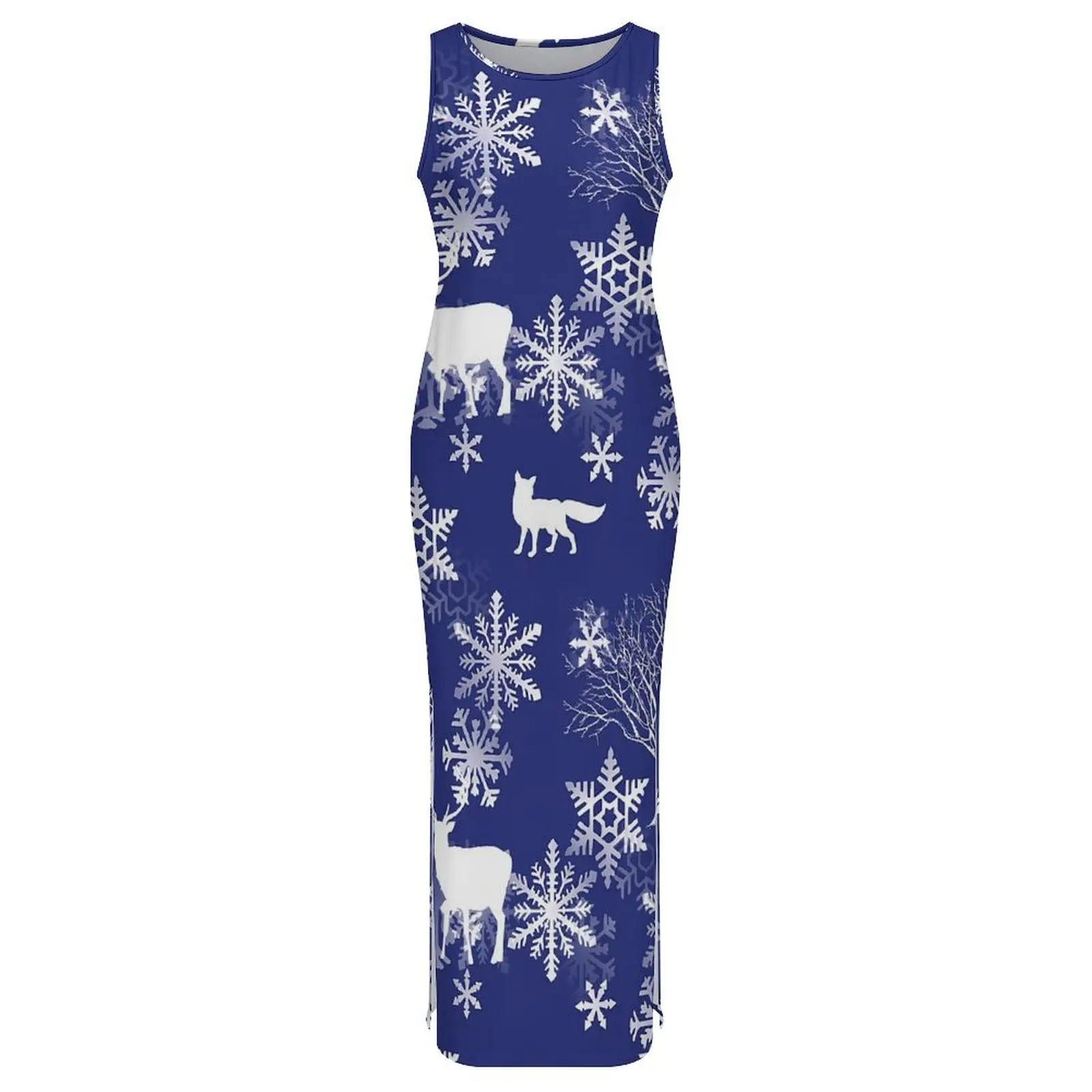 여성 바디콘 드레스 예쁜 사슴 토끼 여우 맥시 드레스 여름 동물 프린트 민소매 에스테틱 디자인 드레스 큰 사이즈 3XL 4XL