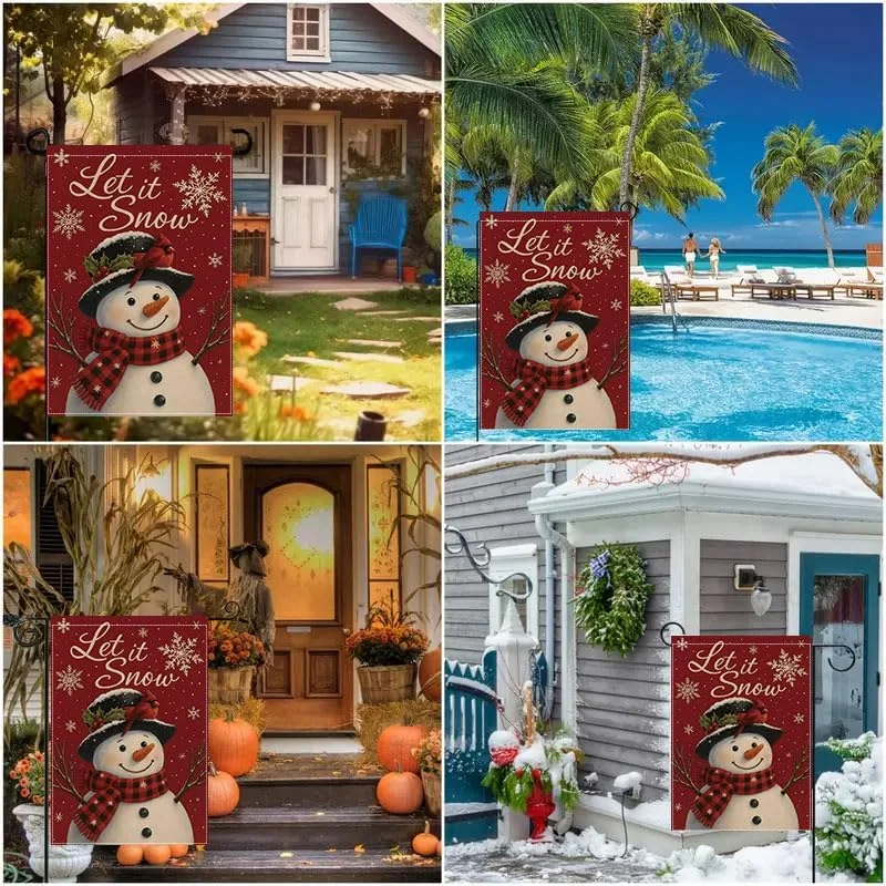 Sided Christmas Garden Flags 45x30cm Outdoor Yard Decor with Snowman House Farmhouse Style Holiday Decoration for Porch Patio