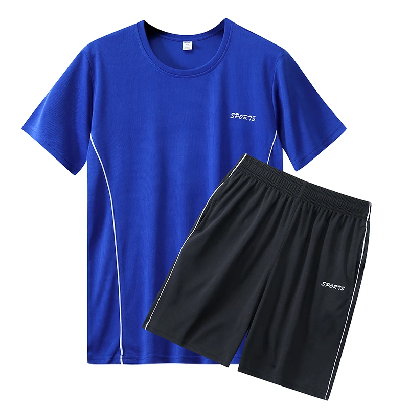 Couple loose casual sports set SPORT trend embroidered round neck T-shirt quick drying breathable ice silk shorts, two pieces