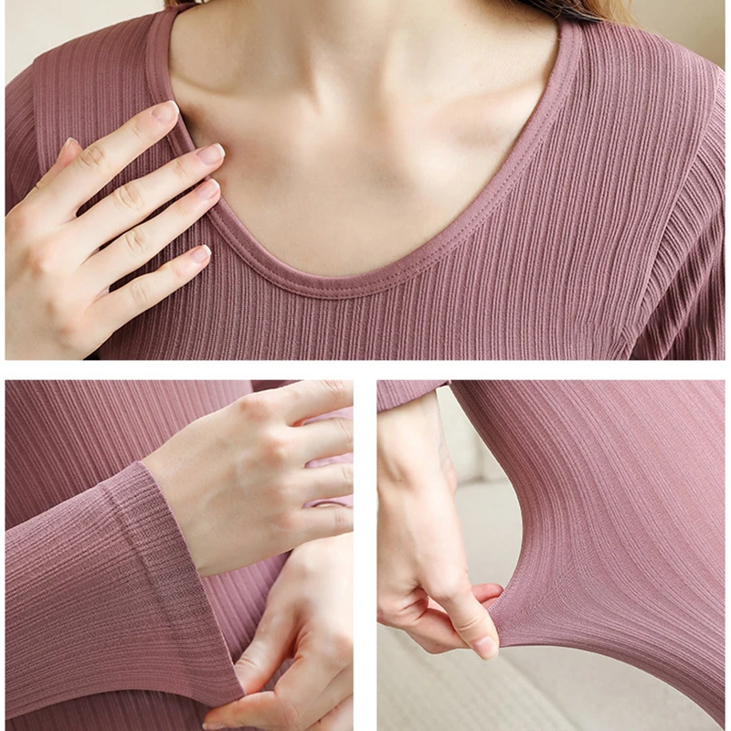 Warm Thermal Underwear Sexy Ladies Intimates Long Johns Women Shaped Sets Female Middle Collar Thermal Shaping Clothes 4
