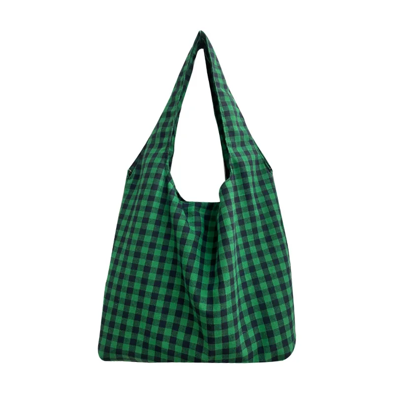 Vintage Plaid Damen Weste Umhängetaschen große Kapazität weibliche wieder verwendbare Einkaufstasche Baumwoll tuch Schulmädchen Buch Einkaufstaschen – Detail 13