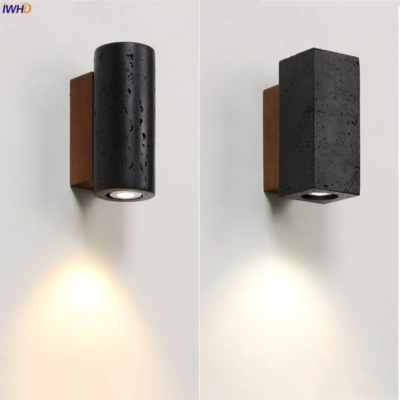 

IWHD Black Cave Stone LED Wall Lamp For Living Room Decor Bedroom Nordic Minimalism Bathroom Mirror Stair Lights Applique Murale