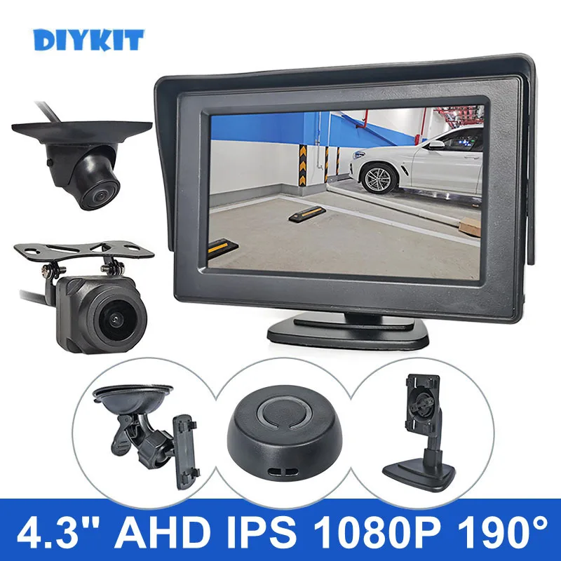 DIYKIT 1920x1080 4.3inch AHD IPS Rear View Backup Car Monitor 190 Degree Starlight AHD Side Rear View Car Camera for SUV MPV RV