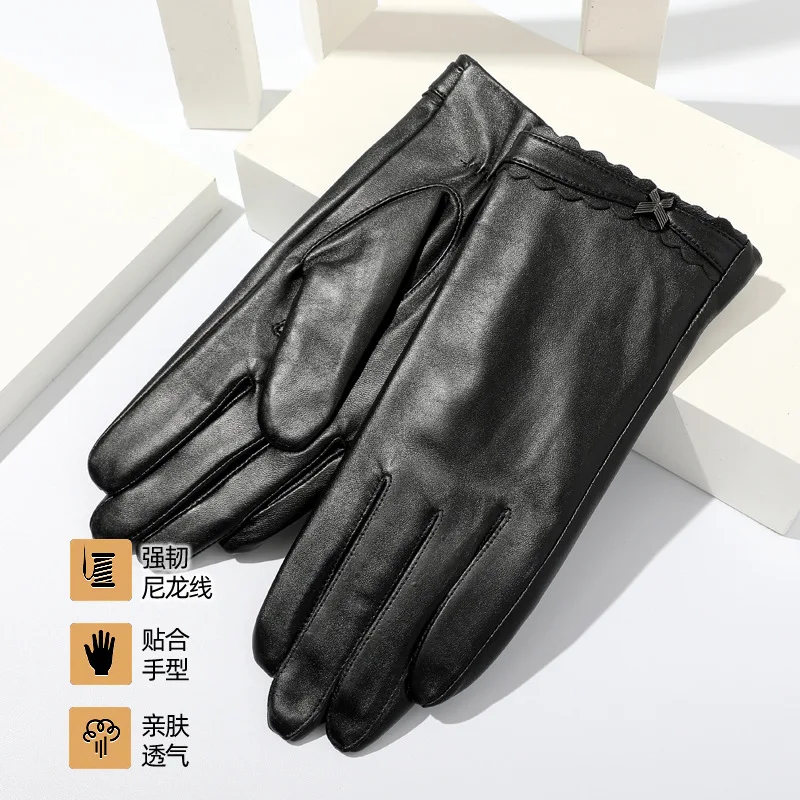 

Genuine Leather Gloves Women Warm Riding Driving Touch Screen Windproof guantes invierno Top Layer Sheepskin Full Finger Gloves