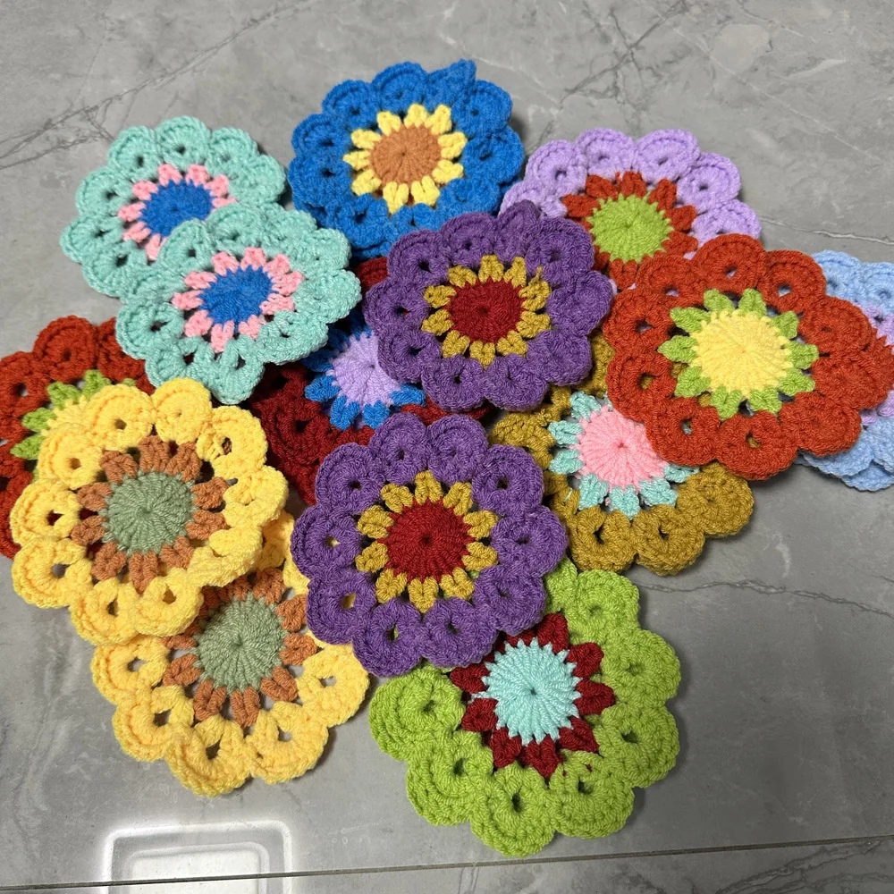 Handmade Flower Mats coasters DIY crochet hooks Bags Clothing Materials Homemade Children's Clothing Design Heat Proof Pad 10CM