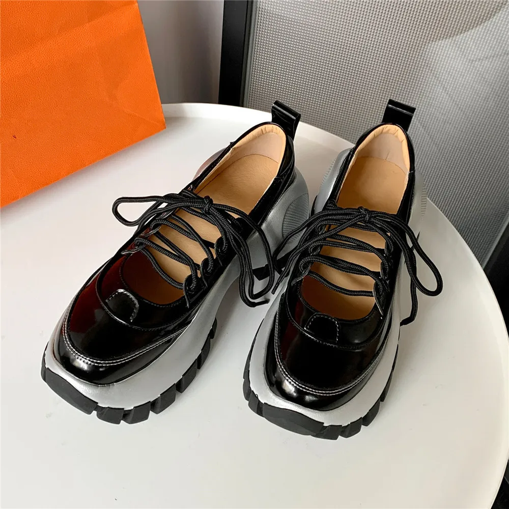 MILI-MIYA Fashion Thick Heels Non-Slip Soles Women Full Genuine Leather Sneakers Round Toe Comfortable Lace Up Casual Street