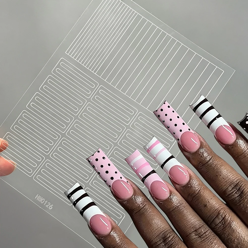 3D Clear Hollow Stripe Line Nail Art Stencils Sticker Plaid Strip Design French Nail Decal Drawing Lines Aid Manicure Guide Tool