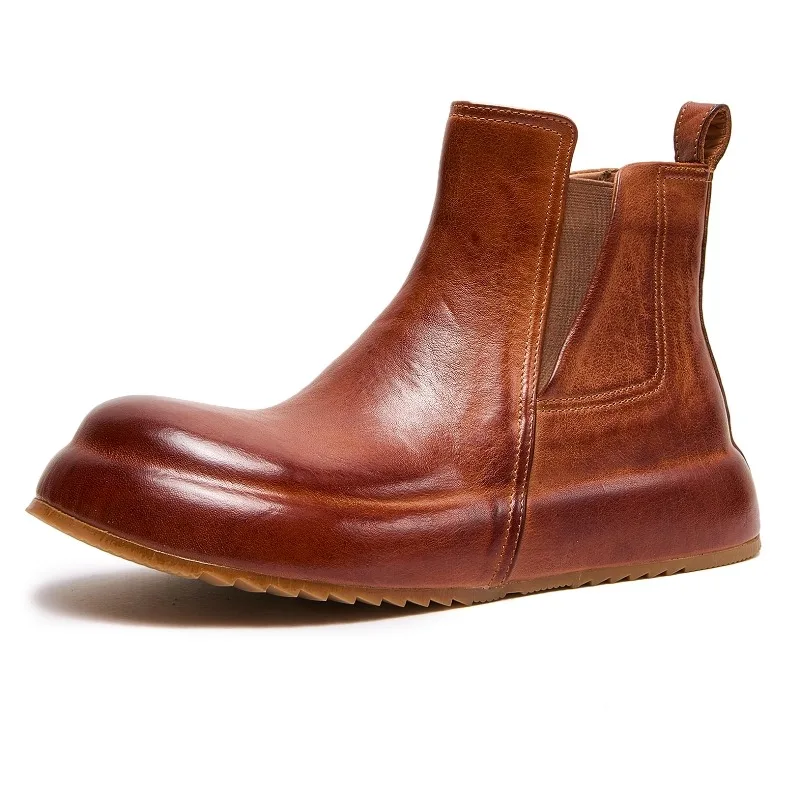 

Retro Style Thick Sole Casual Genuine Leather Boots Men's Shoes High Top Fashion Work Outdoor Motorcycle Chelsea Boots Male